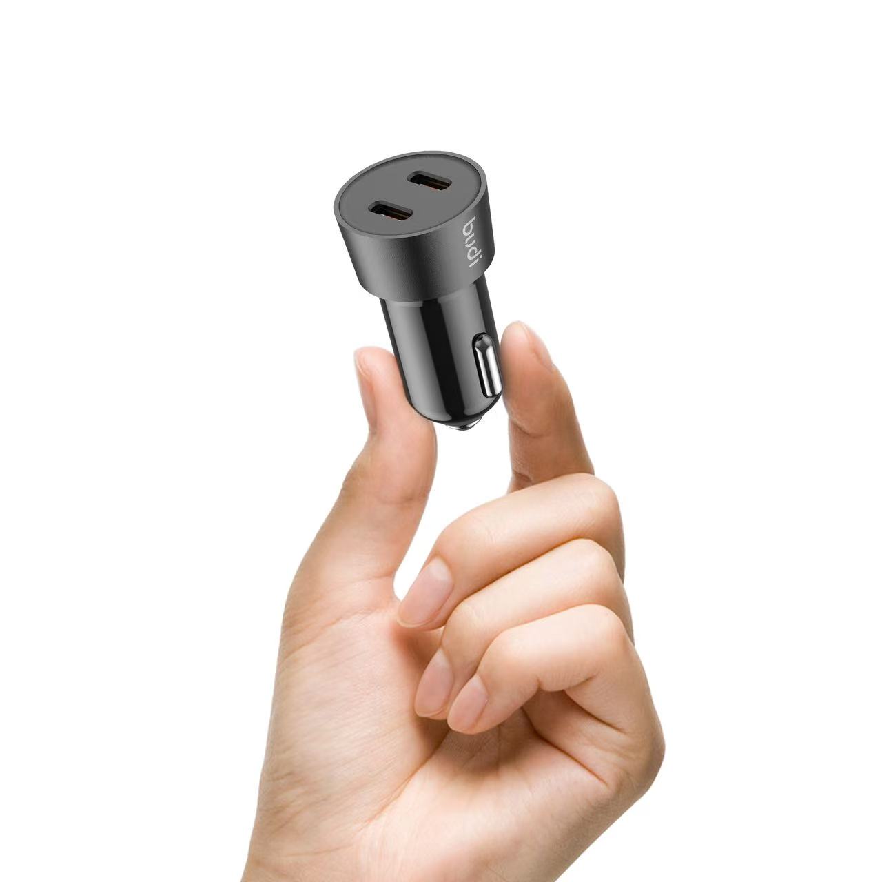 Budi Mini Car Charger PD 33W Fast Charger with 2 x USB-C Port and 1.2m 8Pin Cable car FoneFunShop