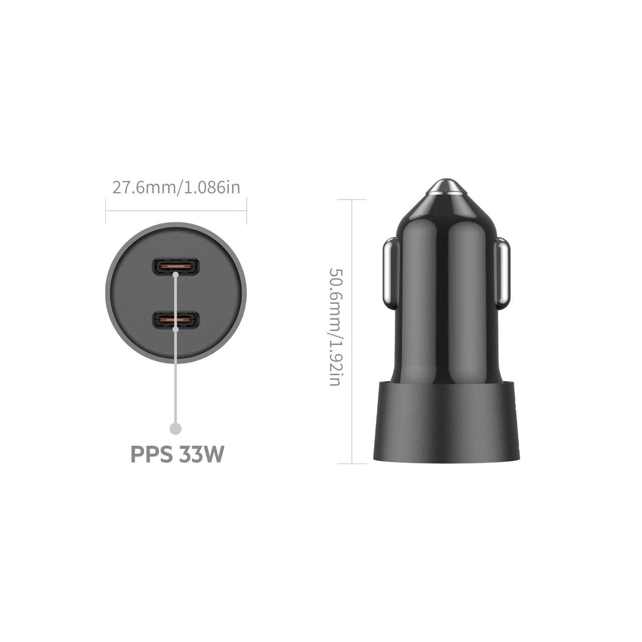 Budi Mini Car Charger PD 33W Fast Charger with 2 x USB-C Port car FoneFunShop