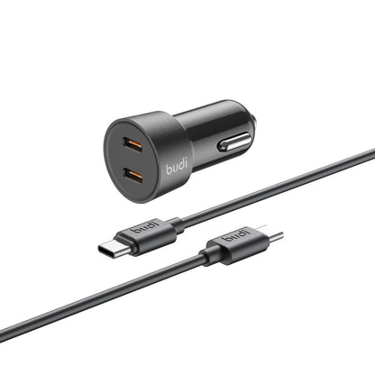 Budi Mini Car Charger PD 33W Fast Charger with 2 x USB-C Port and 1.2m USB-C Cable car FoneFunShop