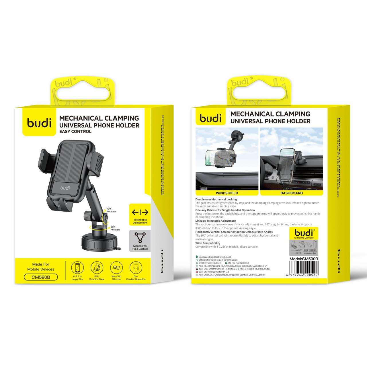 Budi Mechanical Clamping Universal Phone Holder - Easy Control 840 Degrees Triple Rotation Budi FoneFunShop