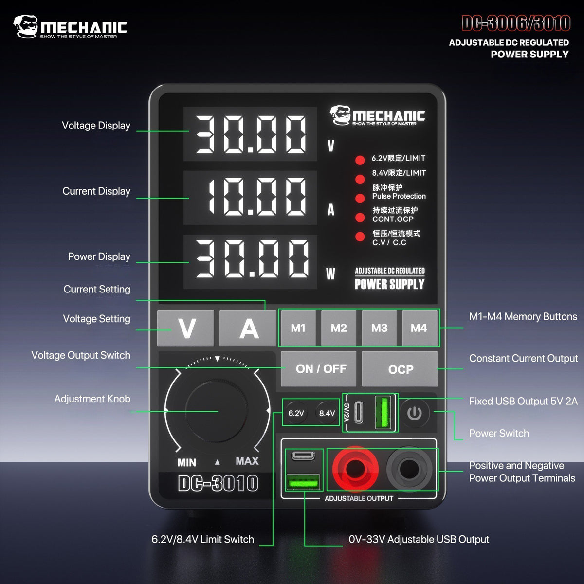 Mechanic DC 3010 Adjustable DC Regulated Bench Power Supply