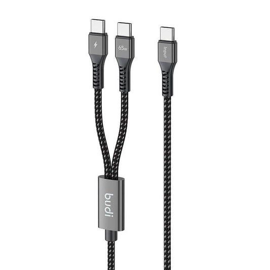 Budi 1.2M PD65W Super Fast Charge Cable Type C to Dual Type C Power Delivery Cable FoneFunShop