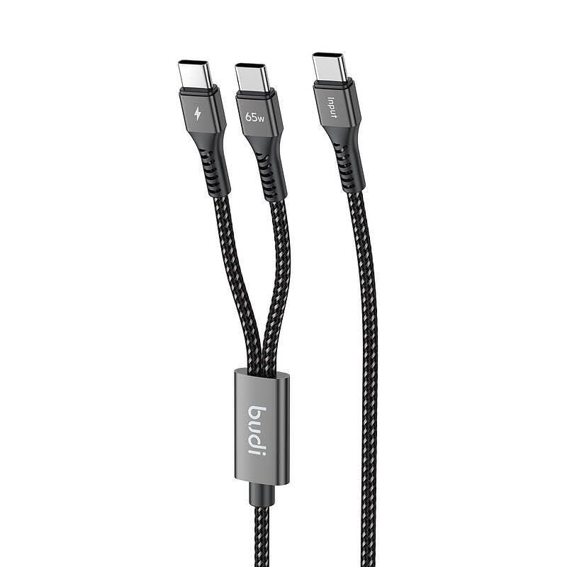 Budi 1.2M PD65W Super Fast Charge Cable Type C to Dual Type C Power Delivery Cable FoneFunShop