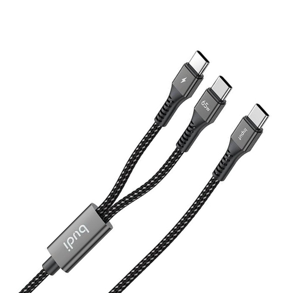 Budi 1.2M PD65W Super Fast Charge Cable Type C to Dual Type C Power Delivery Cable FoneFunShop