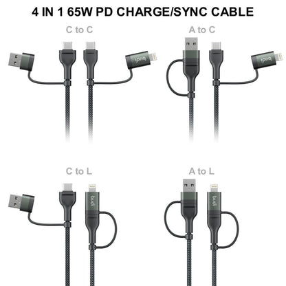 Budi 4in1 USB-C 8Pin USB-A PD65W/PD27W Aluminium Shell Fast Charging Cable Cable FoneFunShop