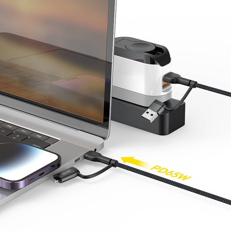 Budi 4in1 USB-C 8Pin USB-A PD65W/PD27W Aluminium Shell Fast Charging Cable Cable FoneFunShop