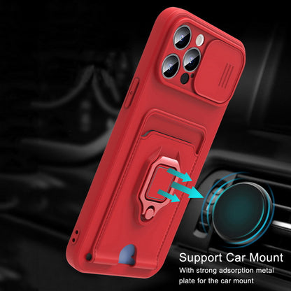 Case For iPhone 13 Blue Multi Function with Magnetic Ring Holder Camera Shutter Case Cover FoneFunShop   