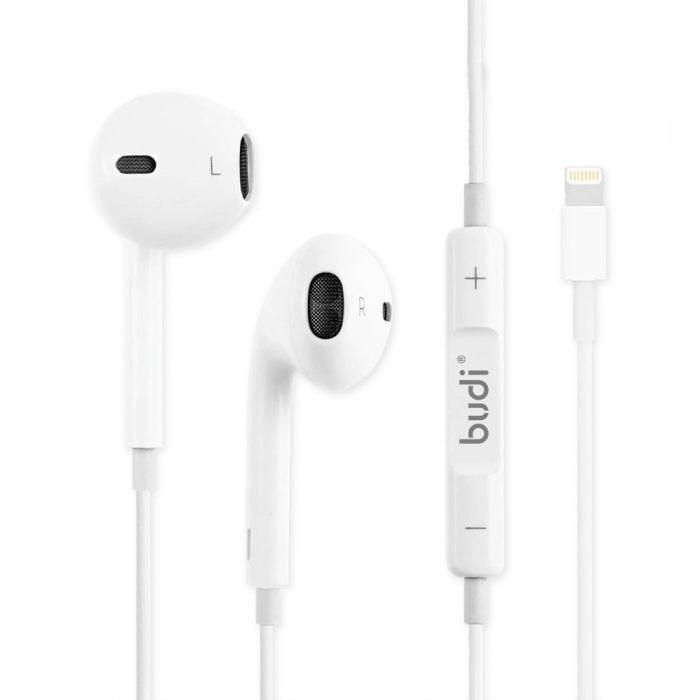 Budi Earphones For iPhone 5 to 14 True Sound 1.2M Cable 8Pin - White Cable FoneFunShop