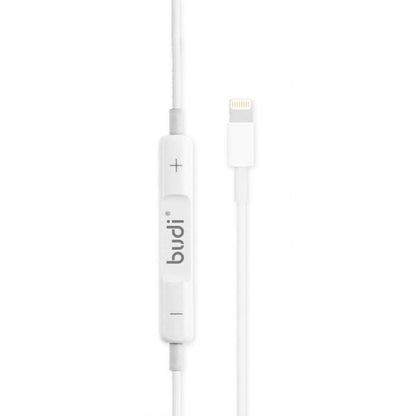 Budi Earphones For iPhone 5 to 14 True Sound 1.2M Cable 8Pin - White Cable FoneFunShop