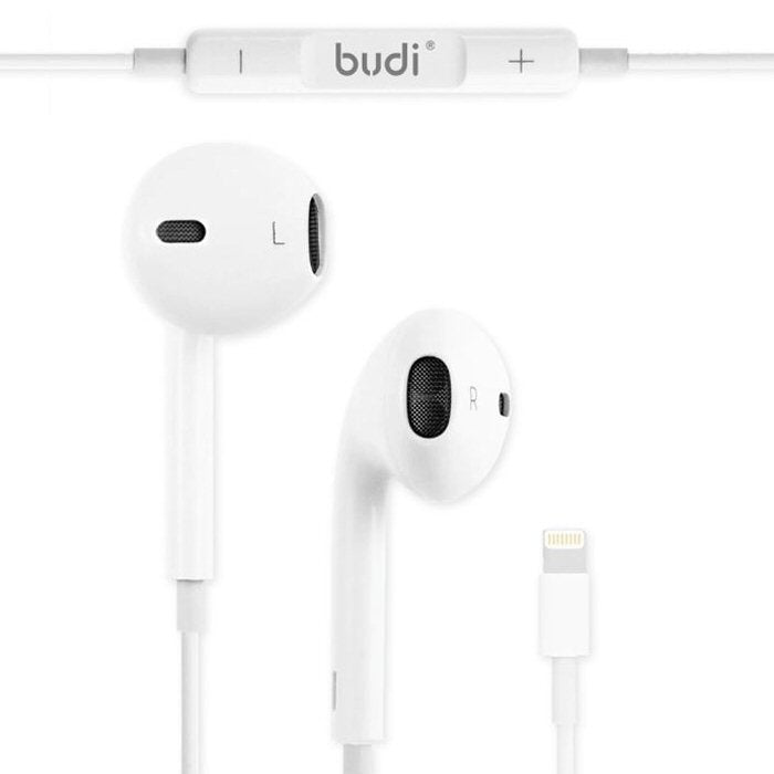 Budi Earphones For iPhone 5 to 14 True Sound 1.2M Cable 8Pin - White Cable FoneFunShop