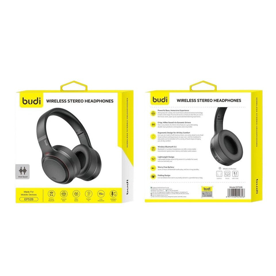 Budi Wireless Stereo Headphones Bluetooth 5.4 Foldable Built-in Microphone EP52B Budi FoneFunShop