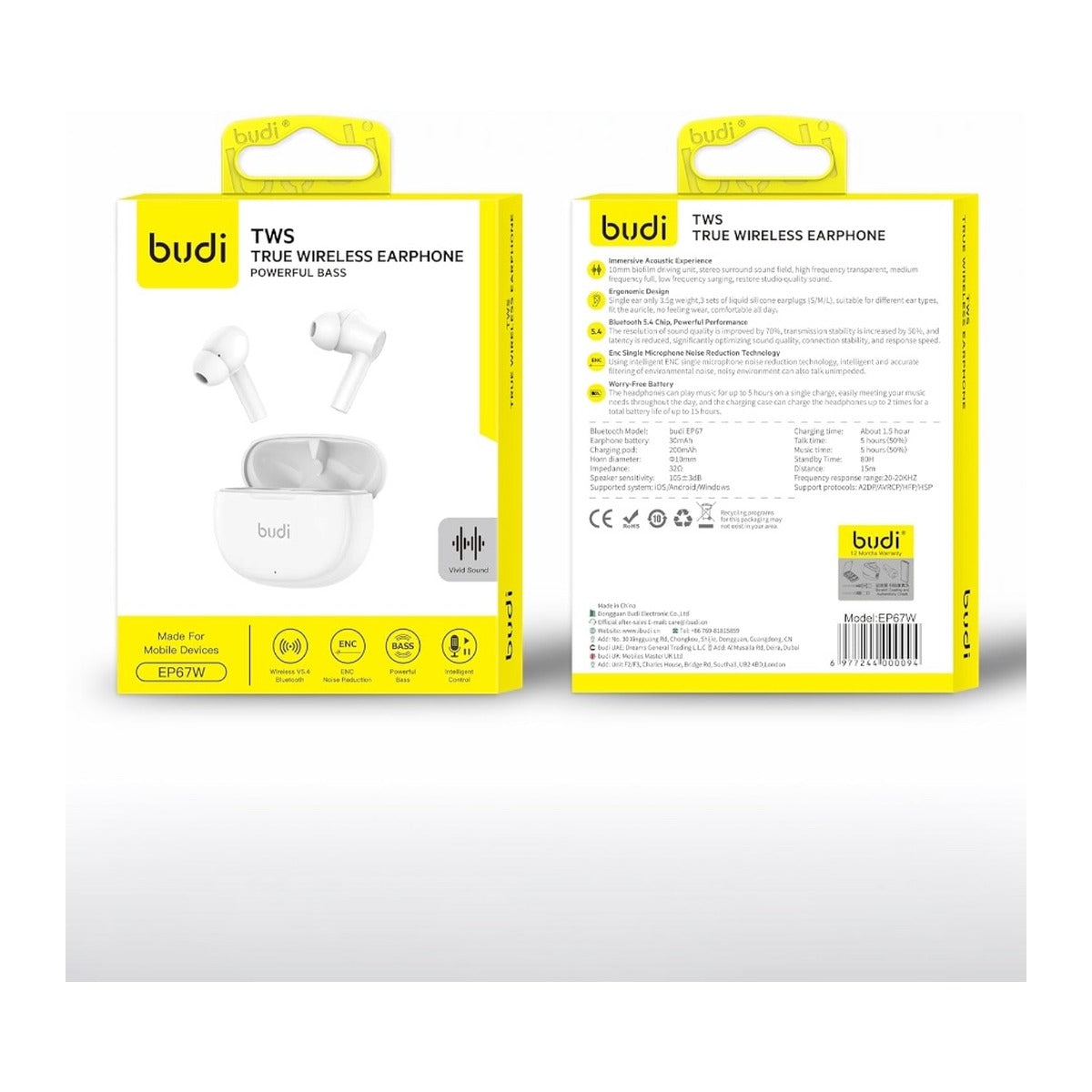 Budi TWS True Wireless Earphone Pods3 Style White Earphones Budi