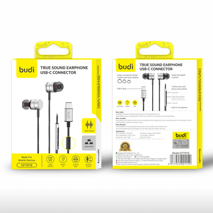 Budi EP78TB USB-C Metal Earphones True Sound with Mic 1.2M Earphones FoneFunShop