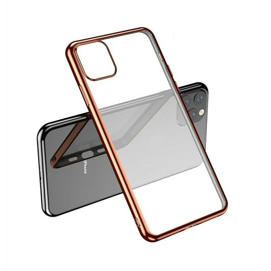 Case For iPhone 11 Pro Max Clear Silicone With Rose Gold Edge Case Cover FoneFunShop   