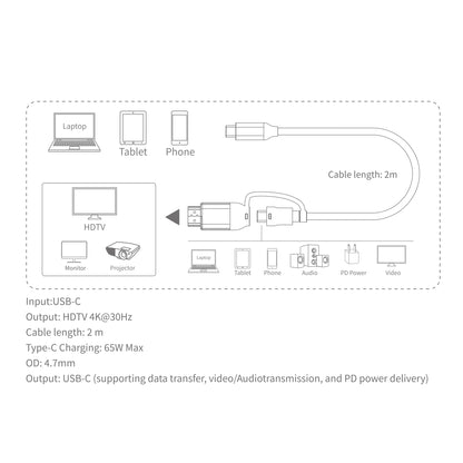 Budi USB-C to USB-C and 4K HDMI Cable 2M Braided 10Gbps 65W Charging Cable FoneFunShop