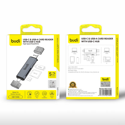 Budi USB-C and USB-A Card Reader with USB-C Hub SD TF 5Gbps Card Reader FoneFunShop