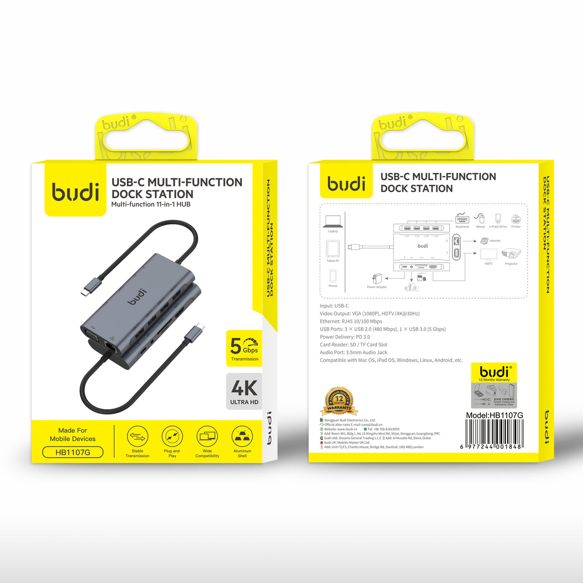 Budi 11-in-1 USB-C Docking Station HDMI VGA Ethernet SD TF Hub USB Hub FoneFunShop