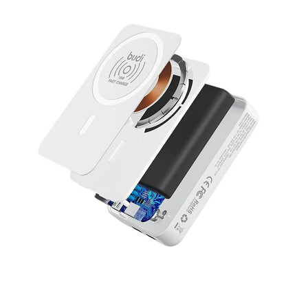 Budi 10000mAh Wireless Power Bank 20W PD Magnetic Magsafe Compatible White Power Bank FoneFunShop