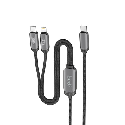 Budi 1.2M USB-C to USB-C and 8Pin Cable 2 in 1 100W PD Braided Cable FoneFunShop