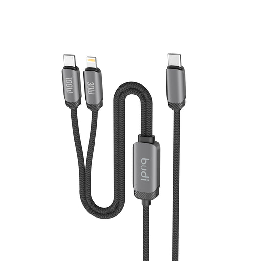 Budi 1.2M USB-C to USB-C and 8Pin Cable 2 in 1 100W PD Braided Cable FoneFunShop