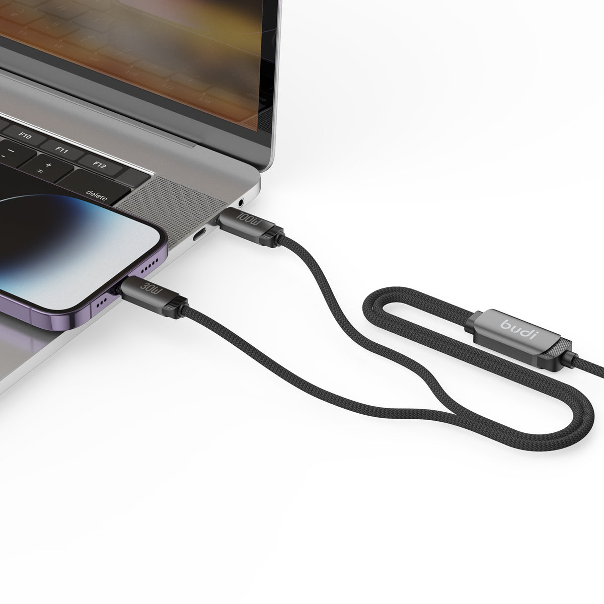 Budi 1.2M USB-C to Dual USB-C Cable 100W PD 2 in 1 Braided Cable FoneFunShop