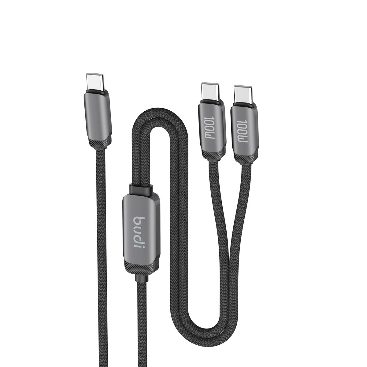 Budi 1.2M USB-C to Dual USB-C Cable 100W PD 2 in 1 Braided Cable FoneFunShop