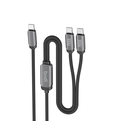 Budi 1.2M USB-C to Dual USB-C Cable 100W PD 2 in 1 Braided Cable FoneFunShop