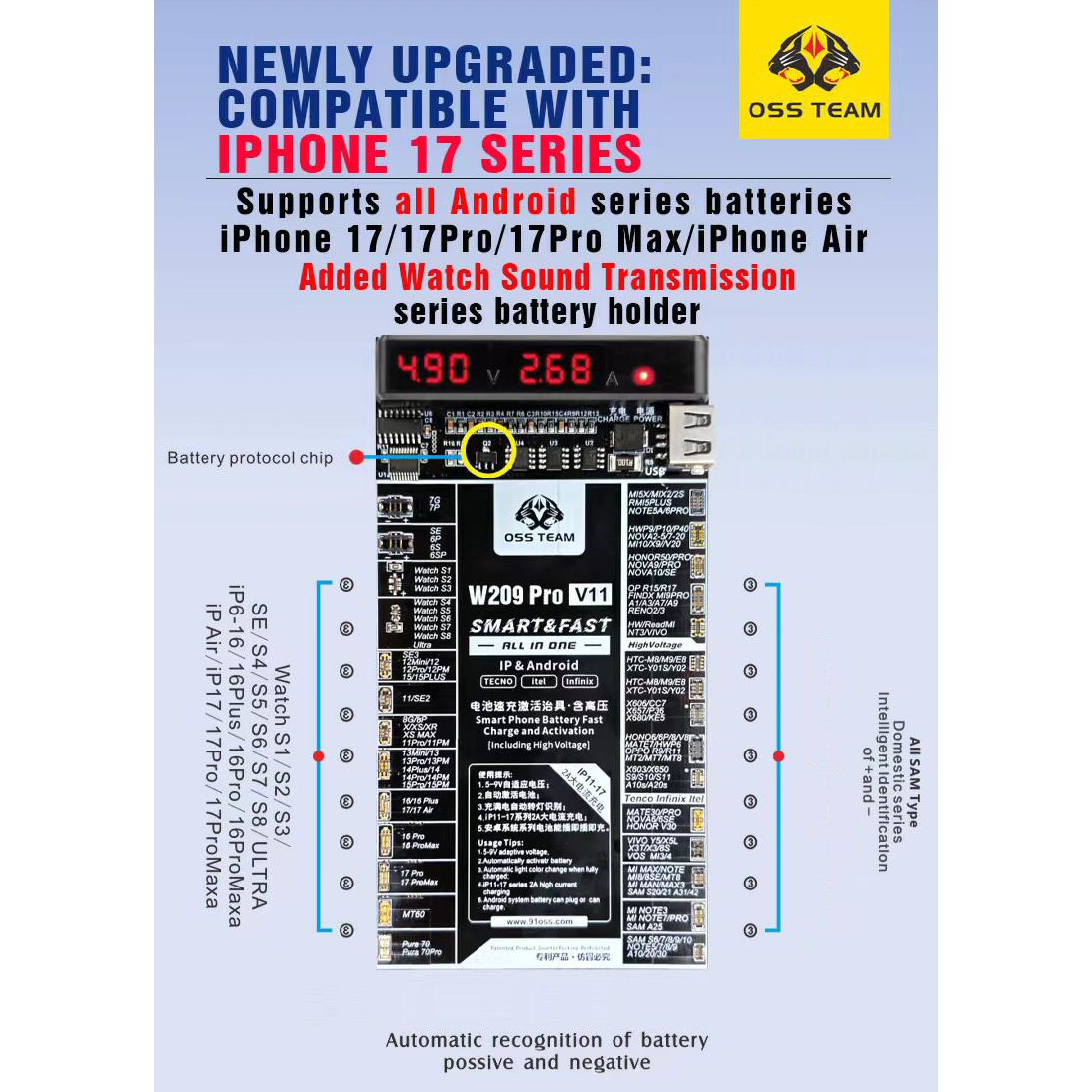 W209 Pro V11 Battery Activation Test Board For IPhone 7-17 & iWatch & Android Battery FoneFunShop