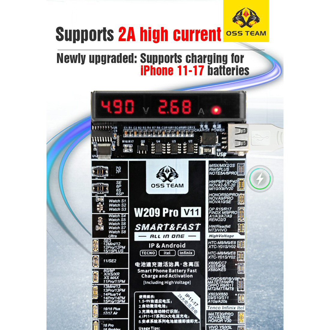 W209 Pro V11 Battery Activation Test Board For IPhone 7-17 & iWatch & Android Battery FoneFunShop