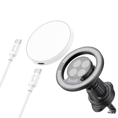 Budi 15W Wireless Charger + Car Holder with 1.2m Cable Budi FoneFunShop