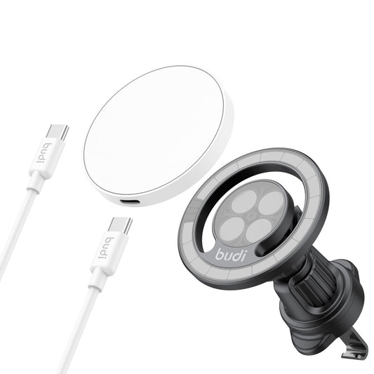 Budi 15W Wireless Charger + Car Holder with 1.2m Cable Budi FoneFunShop