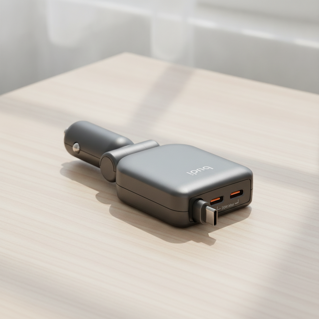Budi 50W 3-Port Car Charger with 72cm Retractable USB-C Cable - lifestyle