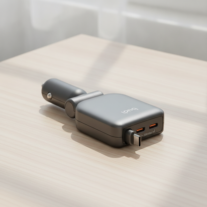 Budi 50W 3-Port Car Charger with 72cm Retractable USB-C Cable - lifestyle