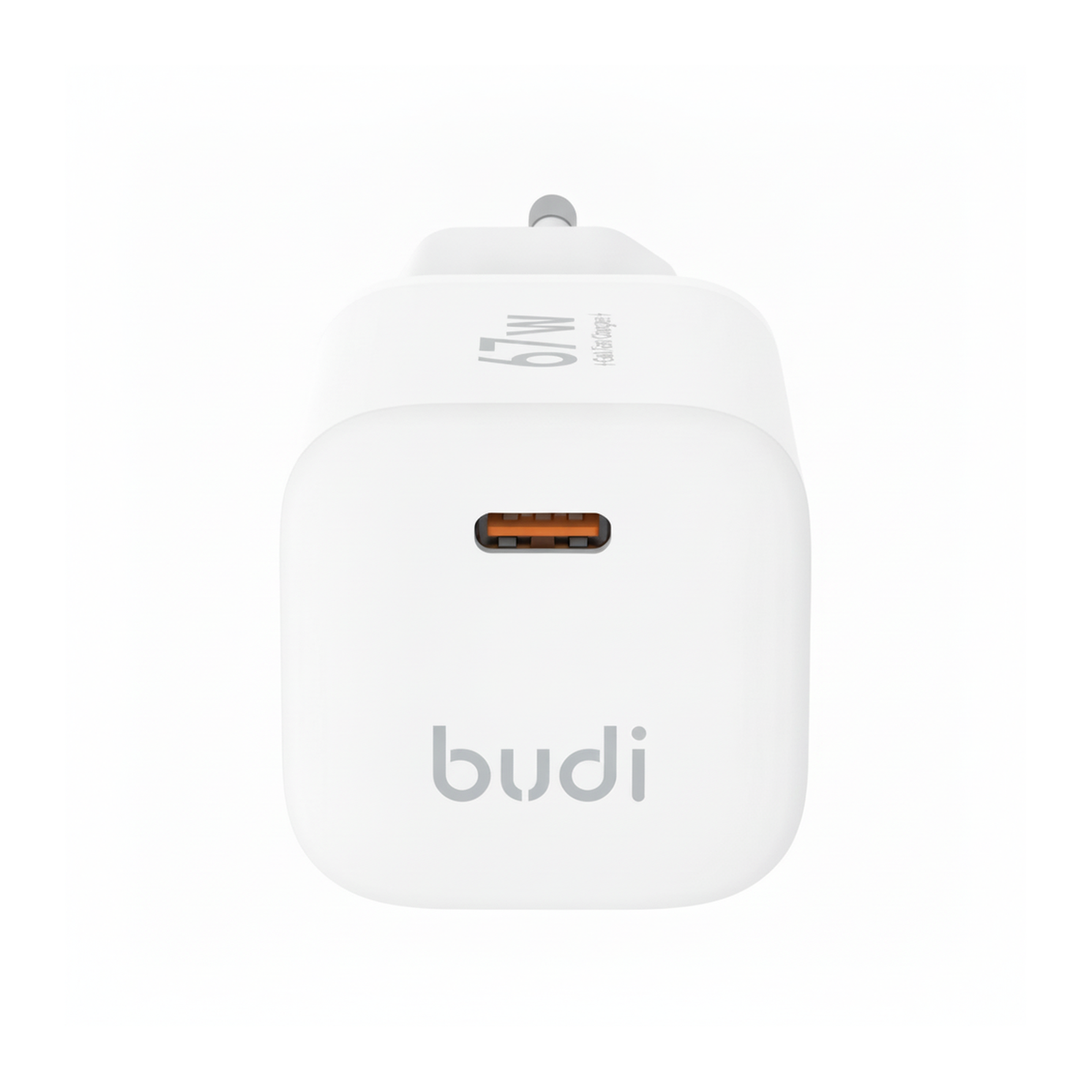 Budi 67W GaN USB-C Compact Wall Charger UK Plug PD Fast Charging - close-up detail