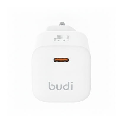 Budi 67W GaN USB-C Compact Wall Charger UK Plug PD Fast Charging - close-up detail