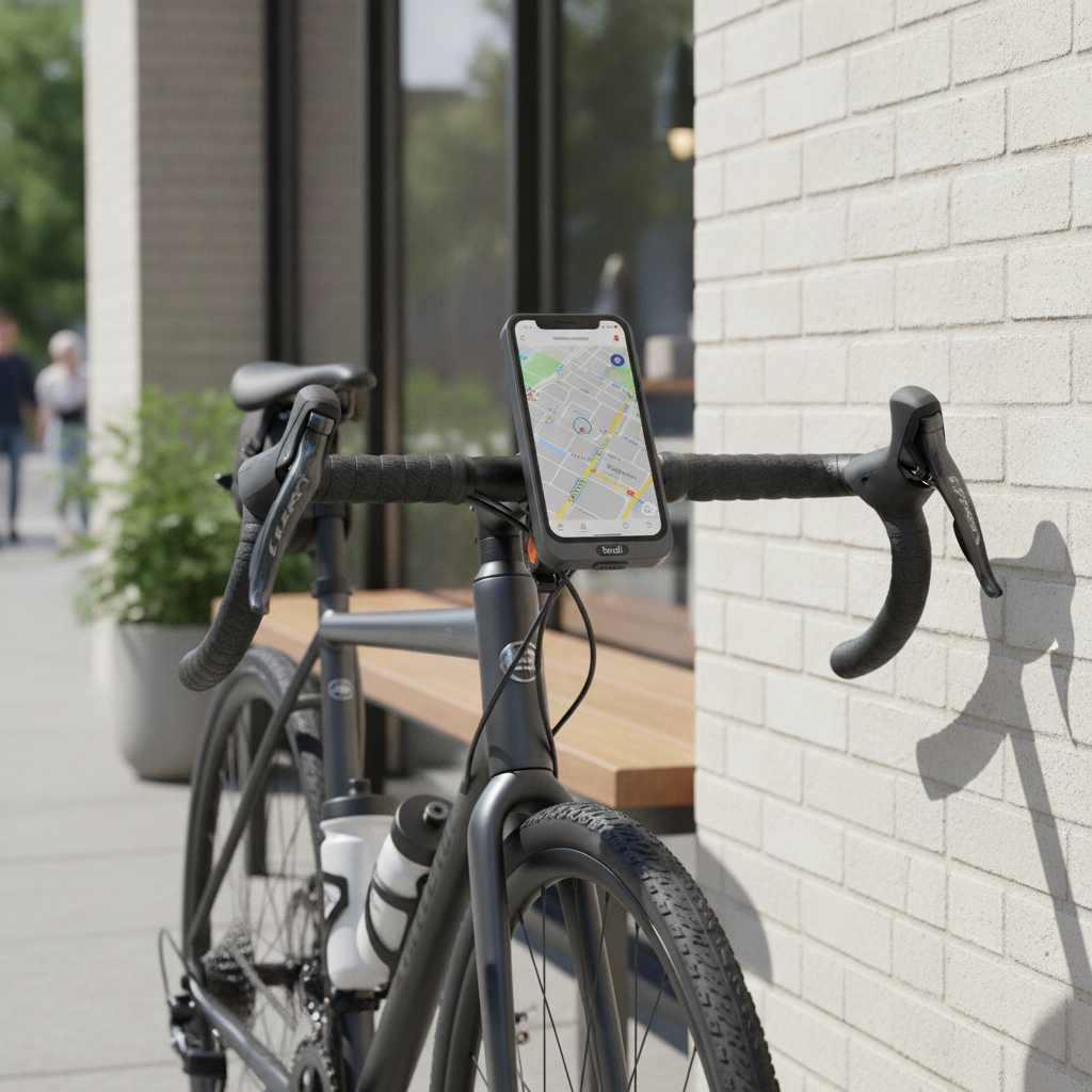 Budi Waterproof Motorbike and Bike Phone Holder IP65 Handlebar Mirror - in use