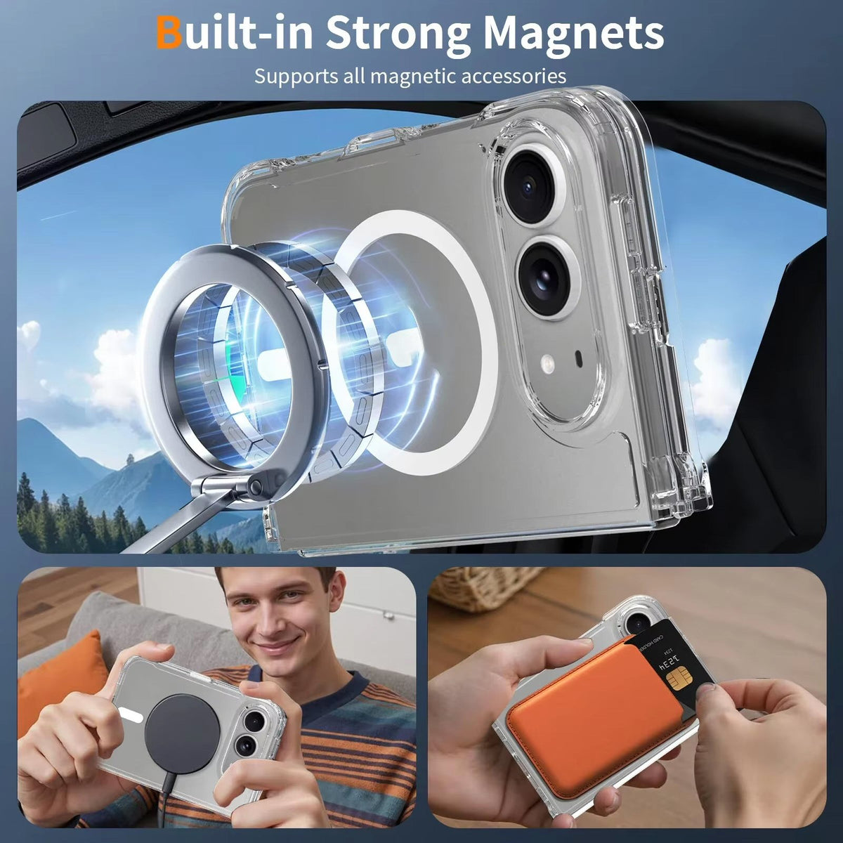 Clear Case For iPhone Duo Magnetic Charging Front and Back Clamshell Case Cover FoneFunShop