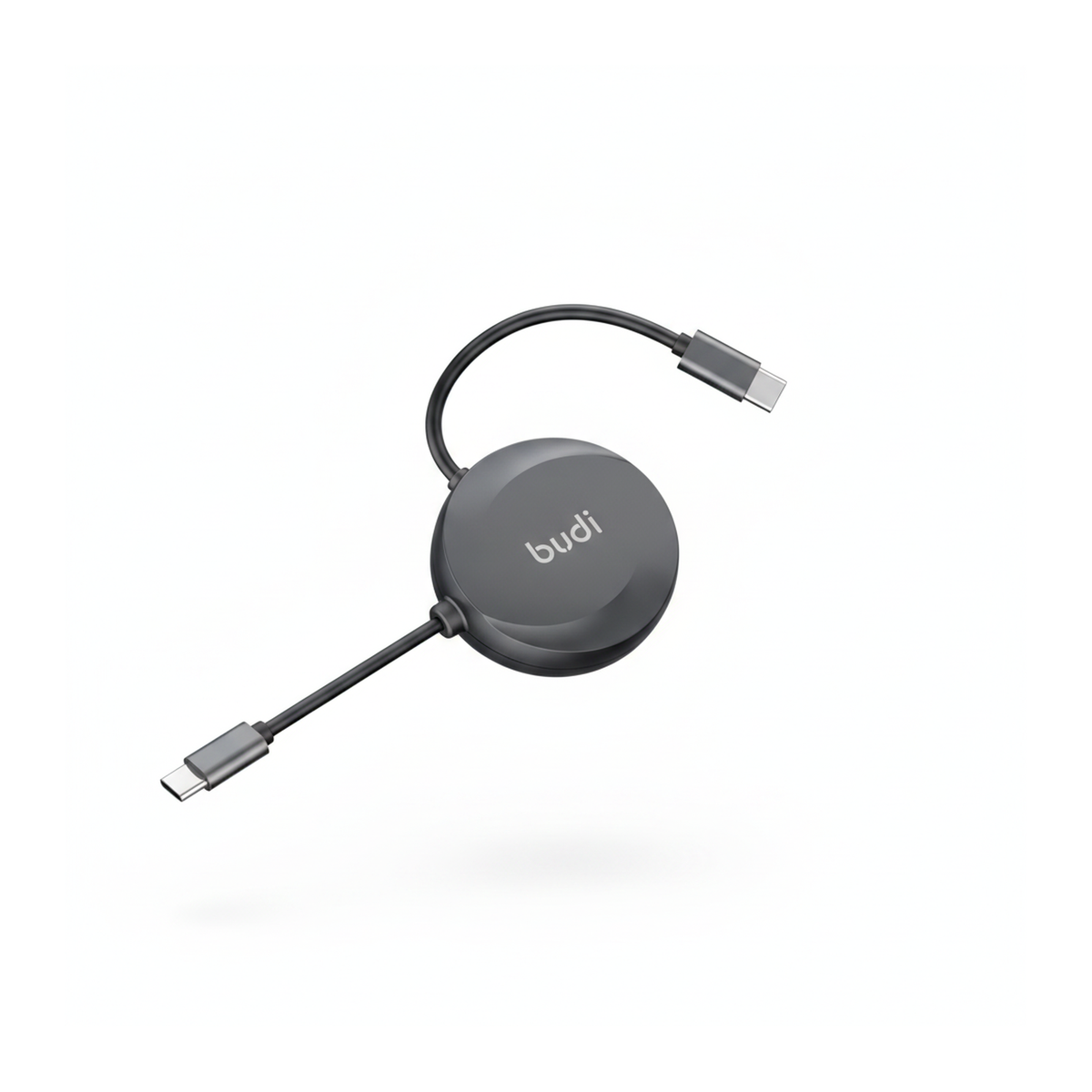 Budi 1M Retractable USB-C to USB-C Cable 65W PD Charge and Sync - angled left view