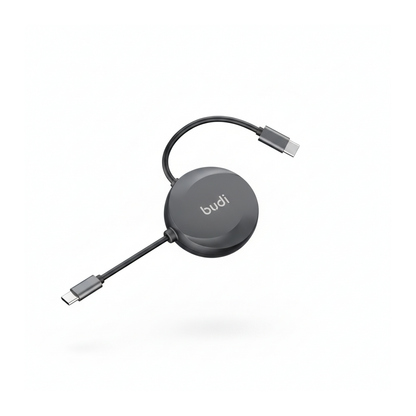 Budi 1M Retractable USB-C to USB-C Cable 65W PD Charge and Sync - angled left view