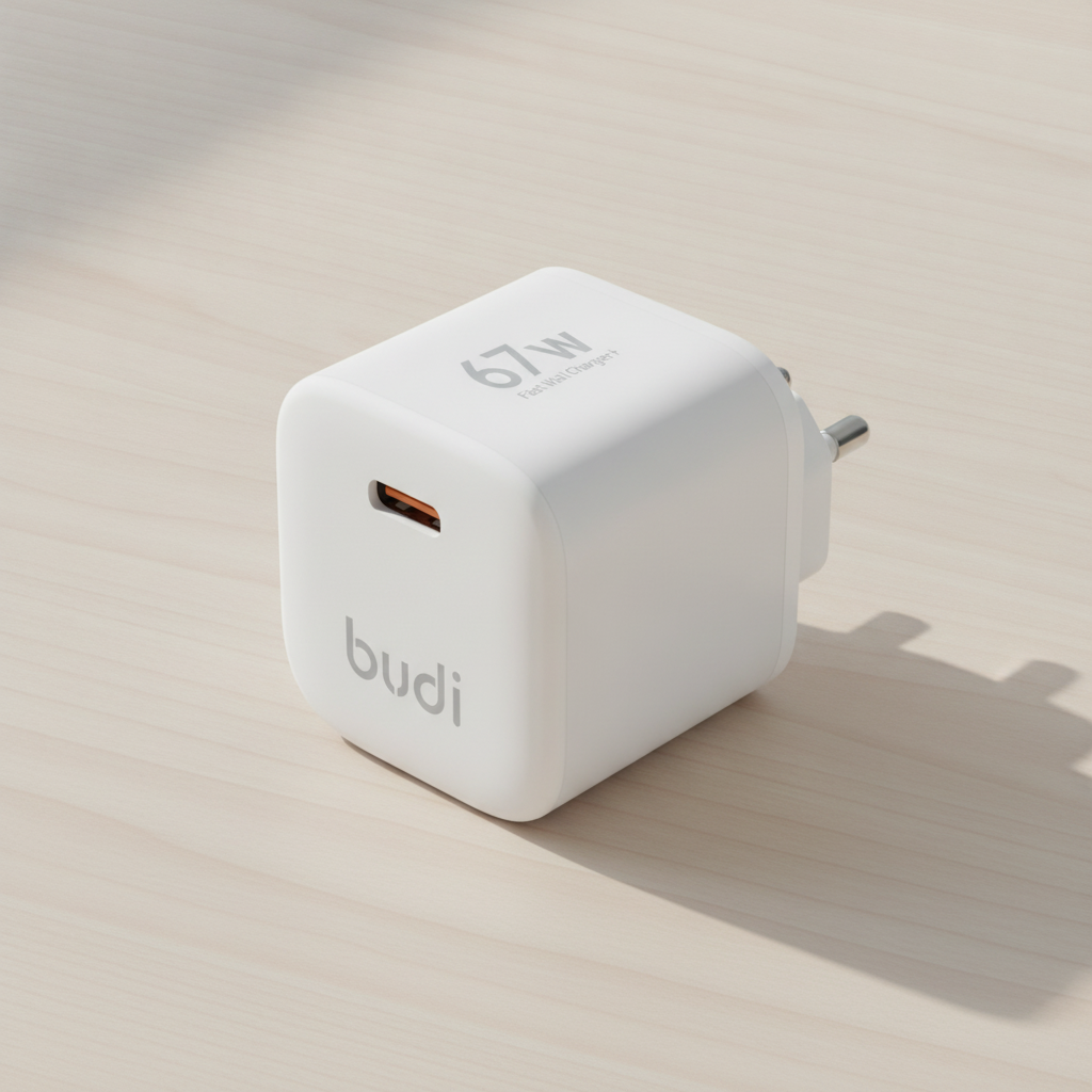 Budi 67W GaN USB-C Compact Wall Charger UK Plug PD Fast Charging - lifestyle