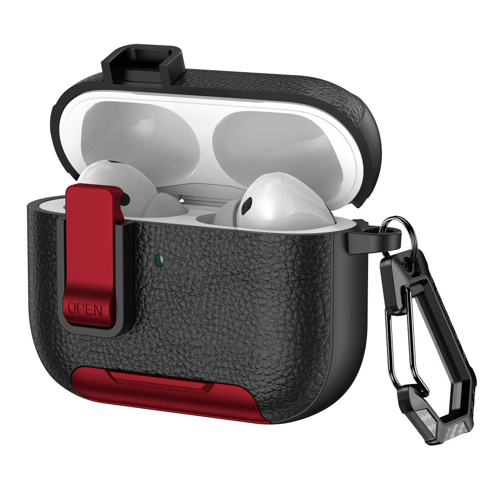 Case For AirPods Pro 3 3rd Gen with Secure Lock Clip Full-Body Shockproof Hard Protective Cover - Red Case Cover FoneFunShop