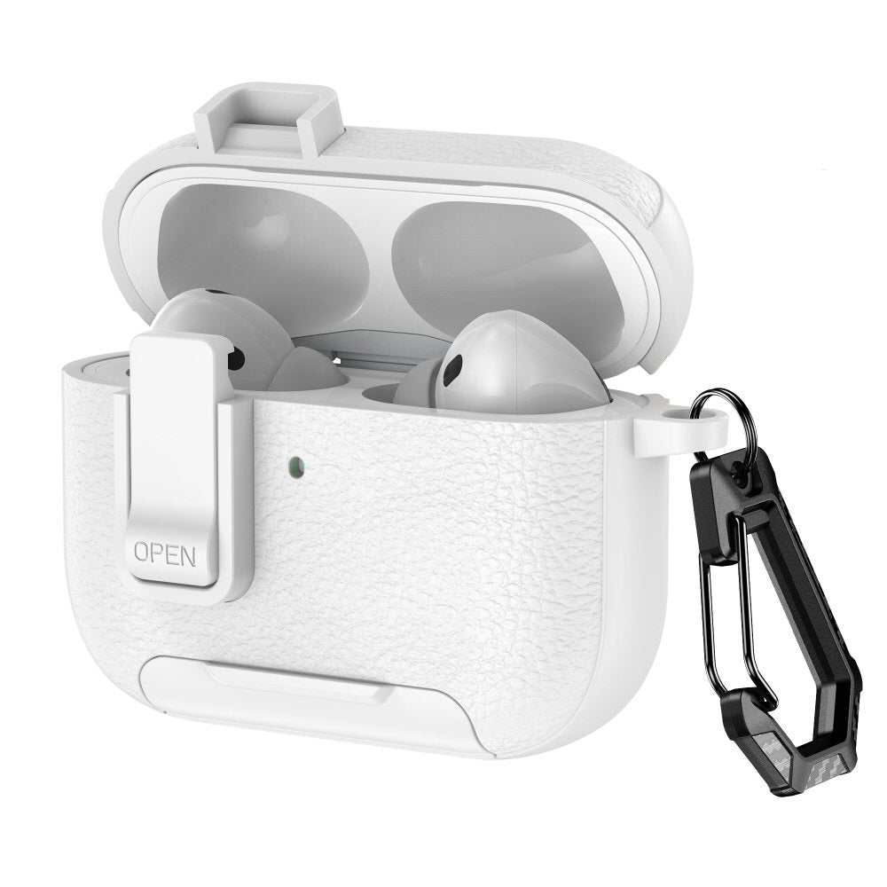 Case For AirPods Pro 3 3rd Gen with Secure Lock Clip Full-Body Shockproof Hard Protective Cover - White Case Cover FoneFunShop