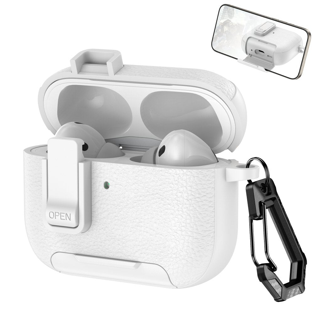 Case For AirPods Pro 3 3rd Gen with Secure Lock Clip Full-Body Shockproof Hard Protective Cover - White Case Cover FoneFunShop