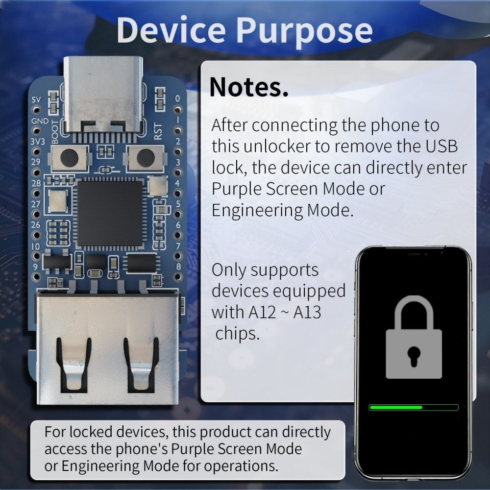 Aux USB Engineering / Purple Screen Mode Unlock Module for iPhone A12 A13