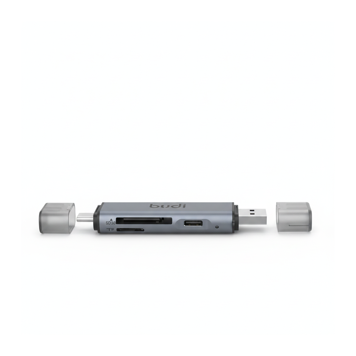Budi USB-C and USB-A Card Reader with USB-C Hub SD TF 5Gbps - side view