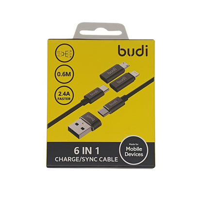 Budi USB-A 6in1 Cable For Phone Fast Charge Sync iPhone 8Pin - USB-C - Micro USB Cable FoneFunShop