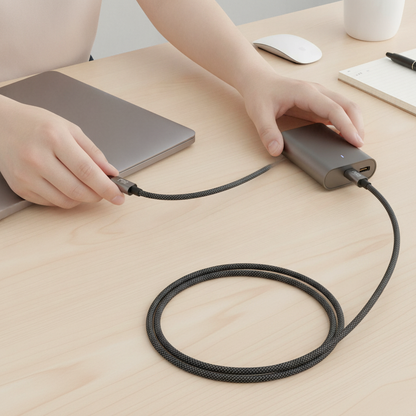 Budi 5M USB-C to USB-C Cable 65W PD Braided Long Charging Cable - in use 2
