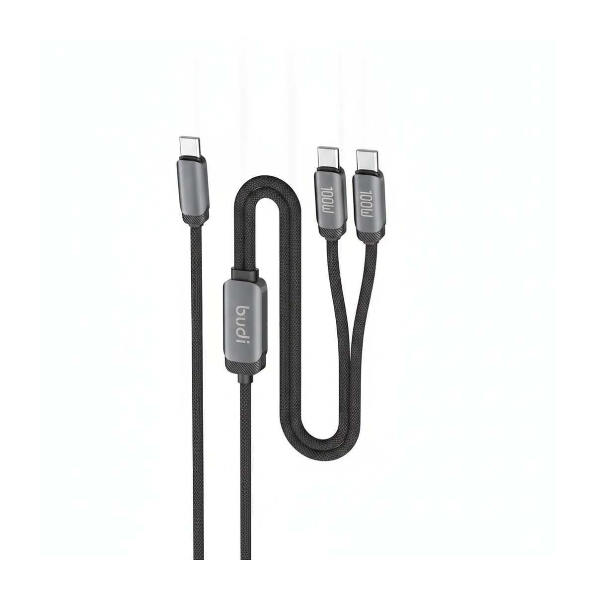 Budi 1.2M USB-C to Dual USB-C Cable 100W PD 2 in 1 Braided - front view