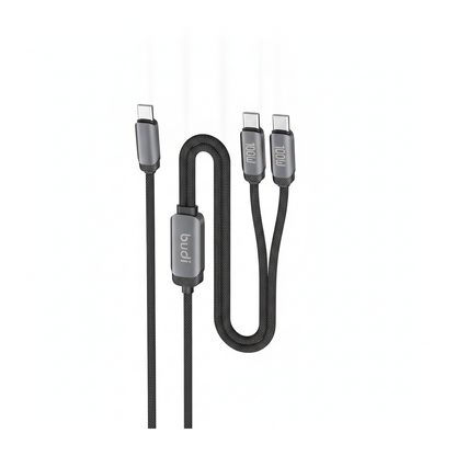 Budi 1.2M USB-C to Dual USB-C Cable 100W PD 2 in 1 Braided - front view