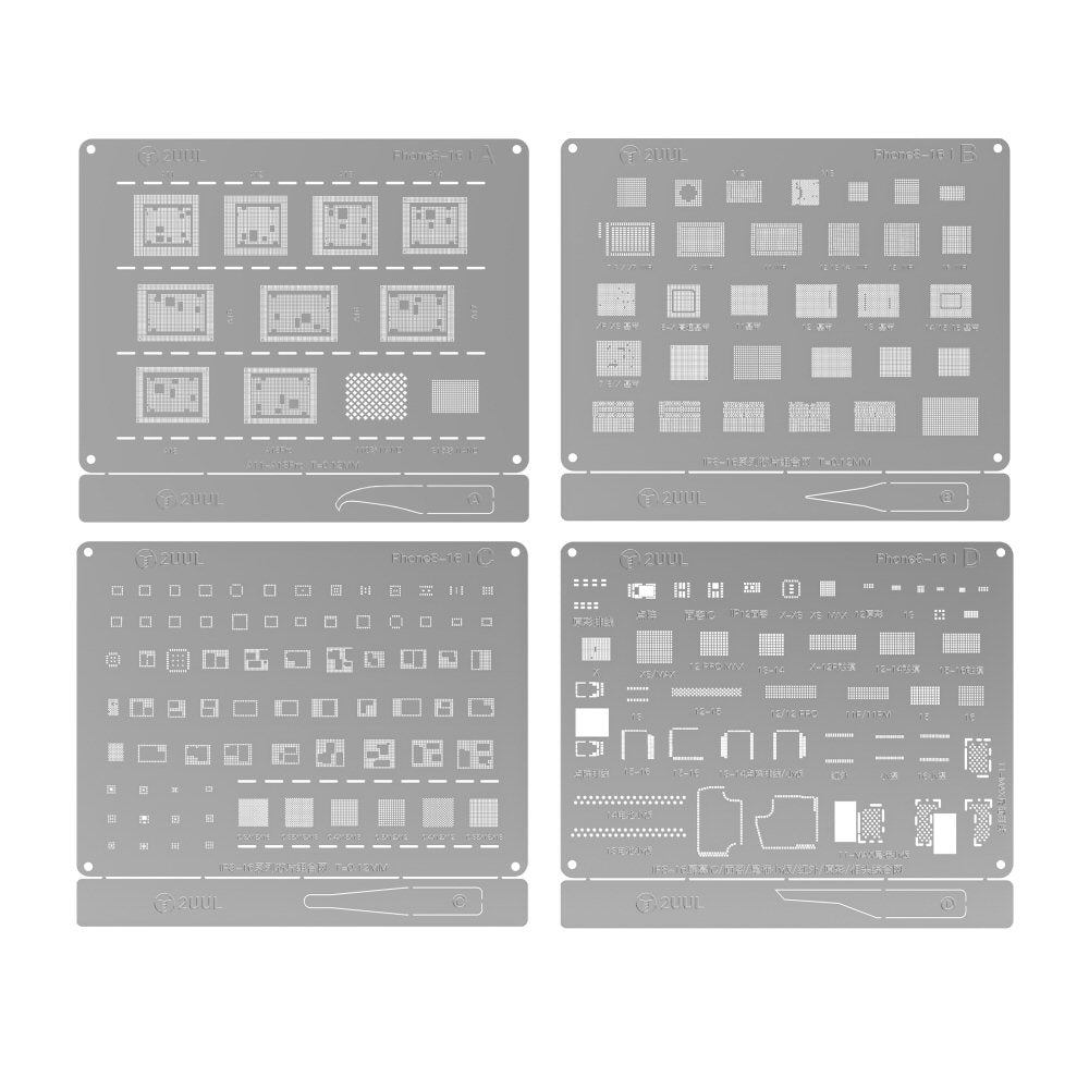 2UUL BG01 Reballing Stencil Set for iP 8 to 16 Pro Max Full 4 Piece A B C D Set Stencil FoneFunShop